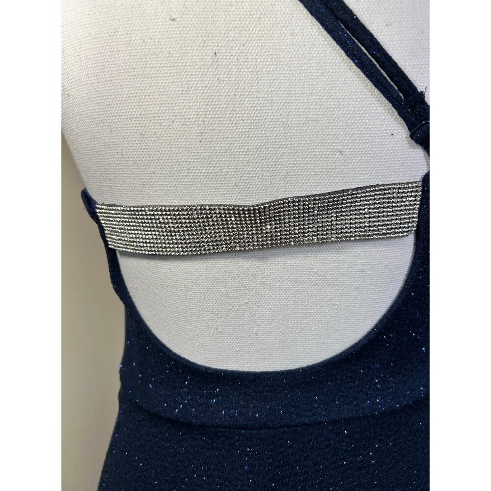 Midnight Doll Asymmetrical one-shoulder neckline, Navy Blue Shimmer Dress-Size S - Picture 9 of 13